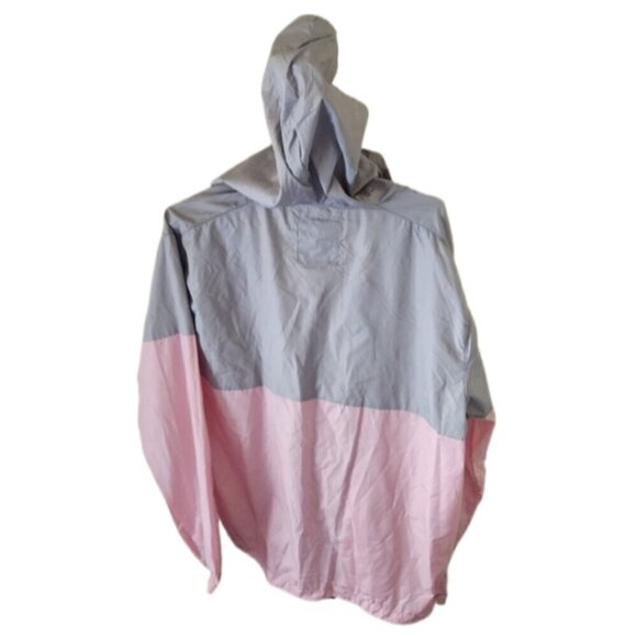 Vintage Beautiful Giant Pink & Gray Zip Up Hoodie Wind Breaker With Pockets - Picture 2 of 3